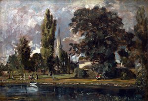 Salisbury Cathedral og Leadenhall fra floden Avon, 1820 af John Constable