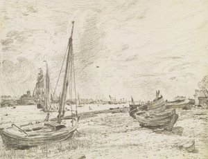 Skibsfart på Themsen, ca.1818 (grafit på papir) af John Constable