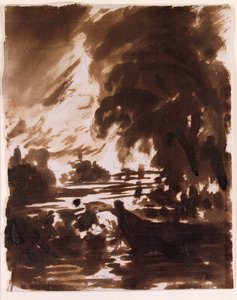 Træer og vandstrækning på Stour (brun vask) af John Constable