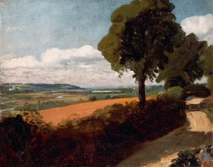 Udsigt fra en vej, der fører til East Bergholt af John Constable