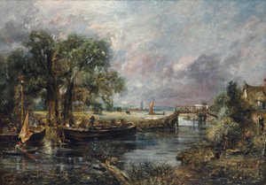 Udsigt over Stour nær Dedham, skitse i fuld skala, ca. 1821-22 (olie på lærred) af John Constable