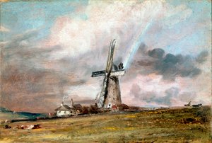 Vindmølle, huse og regnbuemaleri af John Constable (1776-1837) 1824 ca. Sol. 21x30,4 cm London, Victoria and Albert museum af John Constable