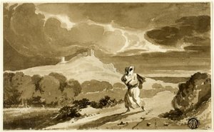 Kvinde med baby på flugt over heden af John Constable
