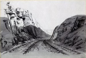 Blisworth Cutting, Northamptonshire, september 1838 (pen & blæk og vask på papir) af John Cooke Bourne