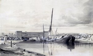 Bro over Regents Canal, april 1837 (pen & blæk og vask på papir) af John Cooke Bourne