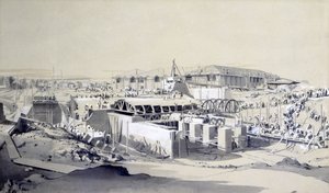 Building the Stationary Engine House, Camden Town, 26. april 1837 (pen & blæk og vask på papir) af John Cooke Bourne