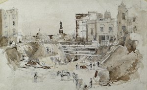 Lontoon ja Birminghamin rautatien rakentaminen, n. 1835 (kynä pesulla paperilla)