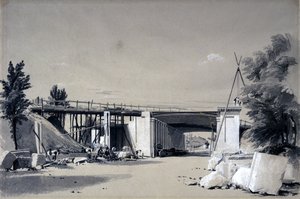 Denbigh Hall Bridge from the Road, 25. juni 1837 (pen & blæk og vask på papir) af John Cooke Bourne