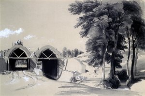 Occupation Bridge, Bugbrooke, Northamptonshire, 9. juli 1837 (pen & blæk og vask på papir) af John Cooke Bourne