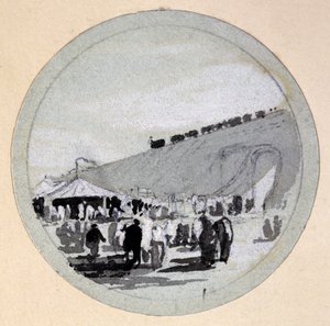 Åbning, London & Birmingham Railway, ca. 1838 (pen & blæk og vask på papir) af John Cooke Bourne