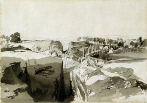 Udsigt fra toppen af tunnelen, Linslade, Buckinghamshire, 12. oktober 1837 (pen & blæk og vask på papir)