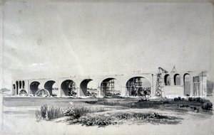 Wolverton Viaduct, 30. juni 1837 (pen & blæk og vask på papir) af John Cooke Bourne