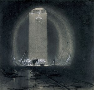 Working shaft, Kilsby Tunnel, Northamptonshire, 8. juli 1837 (pen & blæk og vask på papir) af John Cooke Bourne