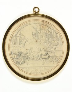 Design til en medalje til minde om Institution of the South Sea Company af John Croker