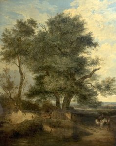 Træer ved en bæk (Piletræet, en rytter og en kvinde på en vej), ca. 1818 (olie på lærred)