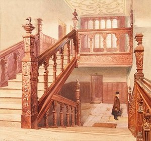 Charterhouse: the Grand Staircase, maj 1885 (akvarel) af John Crowther