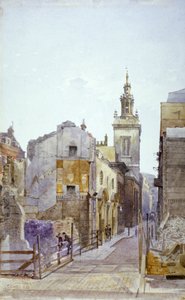 College Hill og Church of St Michael Paternoster Royal, City of London, 1883 af John Crowther