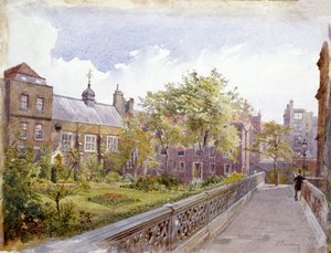 Udsigt over Staple Inn og haven, London, 1882