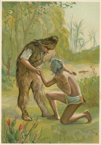 Scene fra Robinson Crusoe af Daniel Defoe, 1892