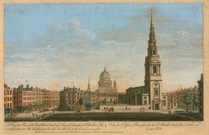 Et perspektivbillede af den nordvestlige front af sognekirken St Brides med det smukke spir