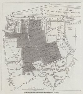 Plan, der viser stedet for det nye nationalgalleri af John Dower