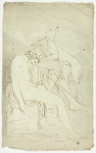 Gammelt bas-relief af sovende jæger og hund af John Downman