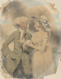 John Edwin og Mrs. Wells som Lingo og Cowslip i Agreeable Surprise, 1787 (wc og kropsfarve og sort kridt på lagt papir) af John Downman