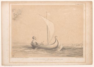 Spotprent mødte Lord Russell i en støvle Sejler for vinden, Med Breakers forude. En smal flugt (titel på objekt) HB Sketches (serietitel på objekt) af John Doyle