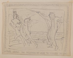 Aoife sender Lirs børn for at vandre i havet (blyant) af John Duncan