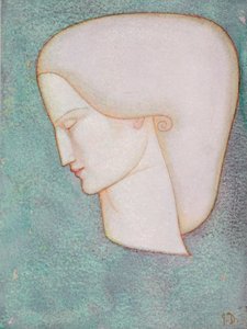 Kvindehoved (akvarel) af John Duncan