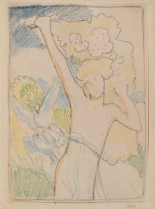 Uden titel [Kvindelig figur og duer] (blyant) af John Duncan