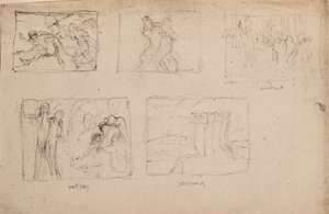 Uden titel [Fem skitser af figurer] (blyant) af John Duncan
