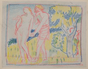 Uden titel [Mand- og kvindefigur i et landskab] (blyant) af John Duncan