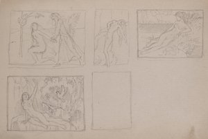 Uden titel [Nøgne figurer i et landskab (blyant) af John Duncan