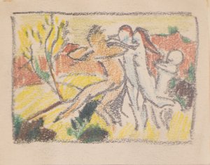 Uden titel [Tre kvindefigurer, der holder en mand tilbage] (blyant) af John Duncan