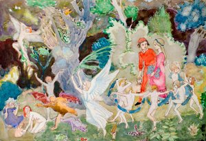 Yorinda og Yoringel i hekseskoven (akvarel) af John Duncan