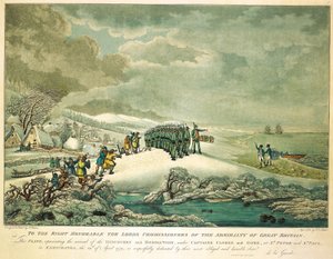 Til The Right Honorable The Lords Commissioners of Admiralty of Great Britain, denne plade, der repræsenterer ankomsten af 