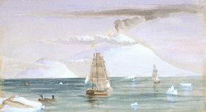 Beaufort Island og Mount Erebus. Opdaget 28. januar 1841 af John Edward Davis