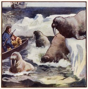 De kolossale væsner snoede sig rundt med utrolig hurtighed (farve litho) af John Edwin Noble