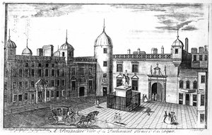 Perspektivisk billede af parlamentshuset og finanshuset i Edinburgh, graveret af A. Bell af John Elphinstone