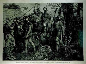 Design til Windsor Tapestry: Men of Kent Marching in Front of Army of Harold, fra The Illustrated London News, 29. april 1882 af John Evan Hodgson