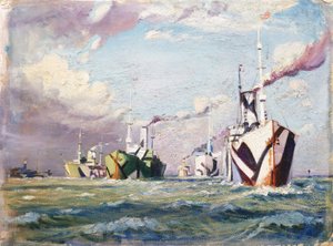 A Cunarder (dampskib), ca. 1918 (olie på karton) af John Everett