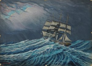 Et sejlskib, slutningen af det 19. århundrede - midten af det 20. århundrede (olie på kort) af John Everett