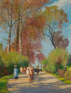 Landebane med figur og ko (olie om bord) af John Everett