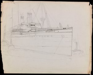 PAH1223; Skitse af passagerskibet Majestic (ufærdig) (tegning) af John Everett