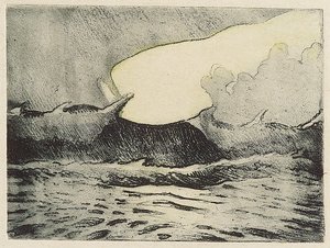 Havbillede - meget groft gråt hav 2, 20. århundrede (farvelagt radering) af John Everett
