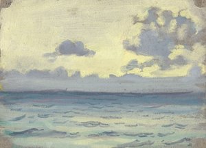 Havbillede, skibe i en rolig horisont, slutningen af det 19. århundrede - midten af det 20. århundrede (akvarel, grafit, papir) af John Everett