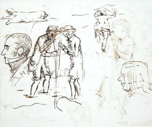 Et ark med studier med John Ruskin (1819-1900) og William Millais af John Everett Millais