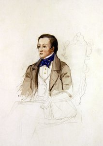 Studie til portræt af R. Stephens fra Merton College, Oxford, ca.1850 (blyant og akvarel på papir) af John Everett Millais