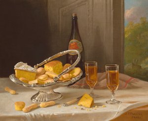 Stilleben med sølvkagekurv, 1866.